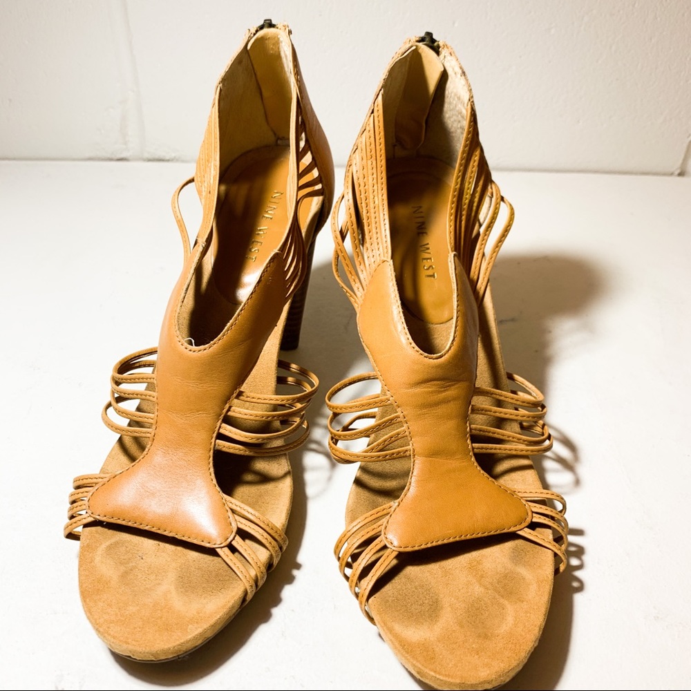 Nine West camel colored strappy heels